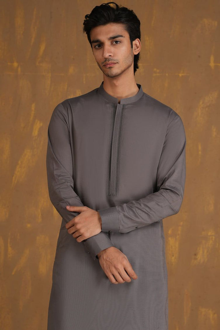 Cotton Grey Kurta Trouser - J. Junaid Jamshed