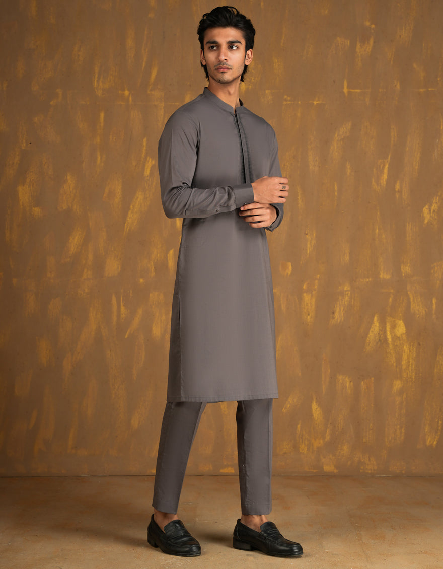 Cotton Grey Kurta Trouser - J. Junaid Jamshed