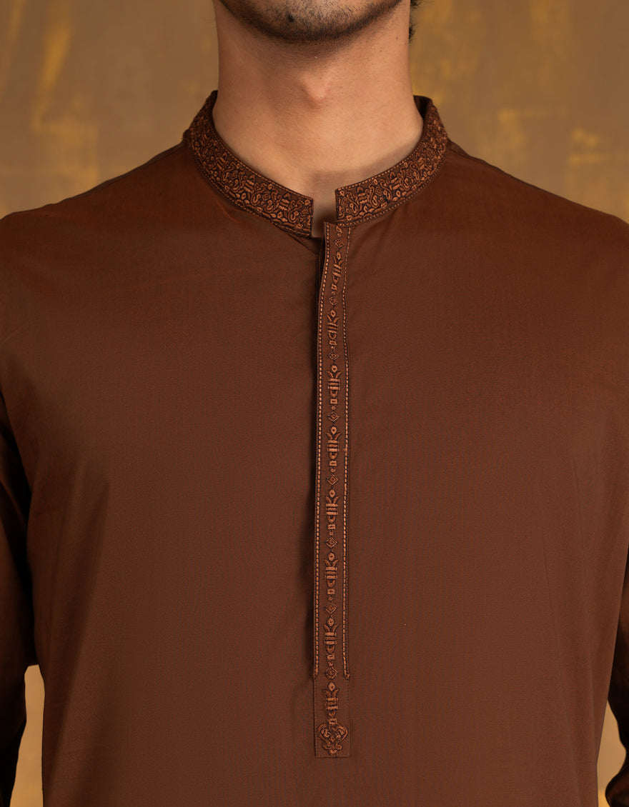 Cotton Brown Kurta Trouser - J. Junaid Jamshed