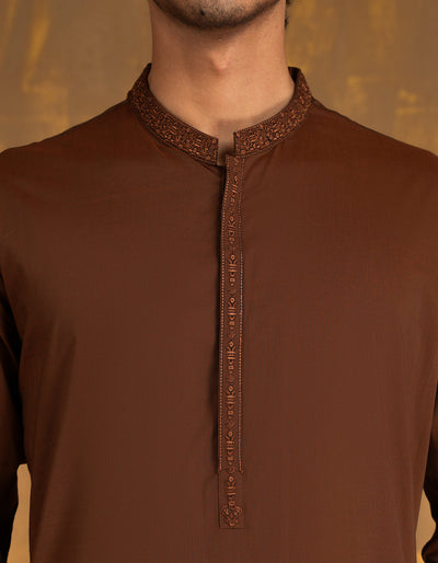 Cotton Brown Kurta Trouser - J. Junaid Jamshed