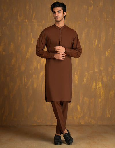 Cotton Brown Kurta Trouser - J. Junaid Jamshed