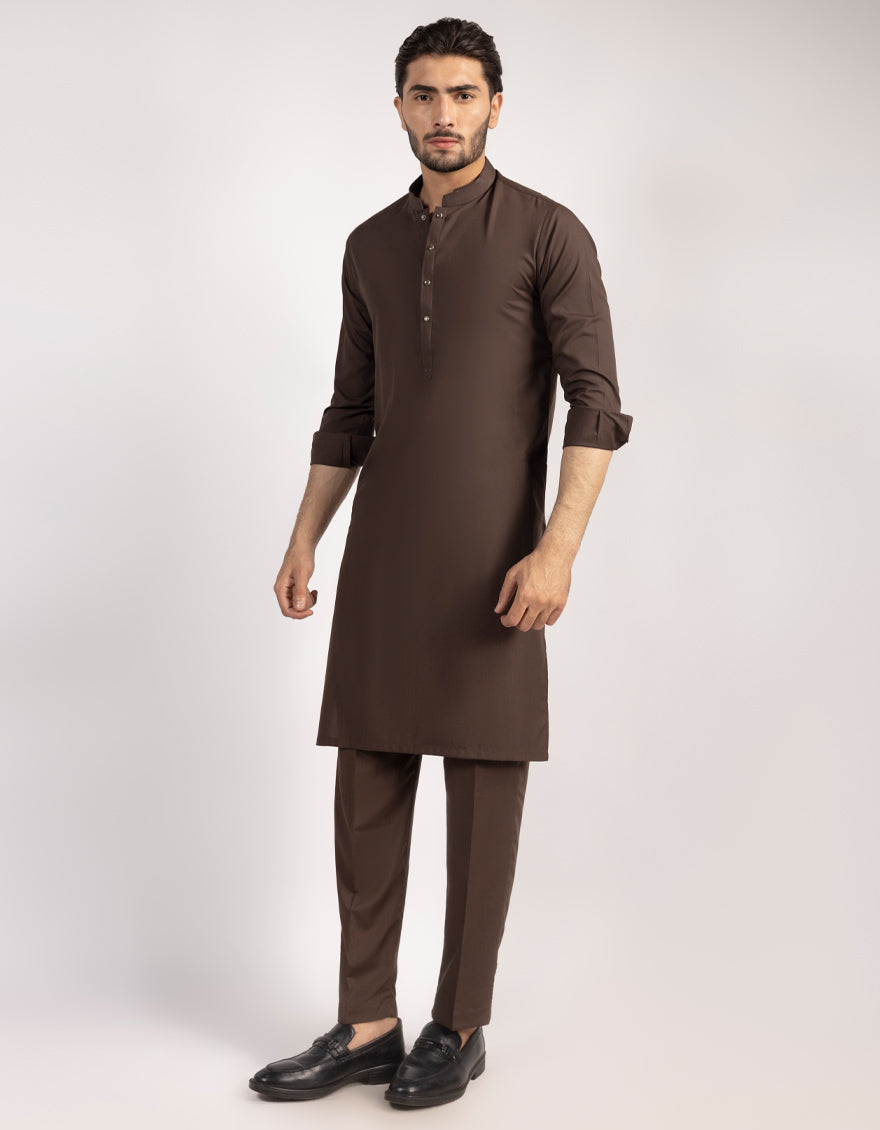 Blended Brown Kurta Trouser - J. Junaid Jamshed