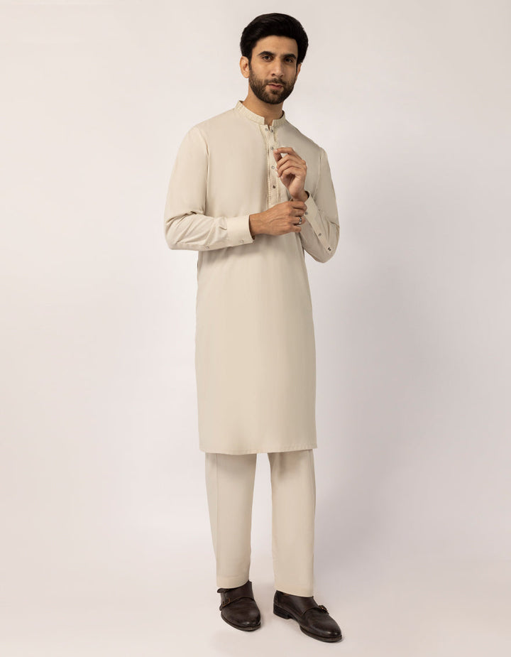 Blended Fawn Kurta Trouser- J. Junaid Jamshed