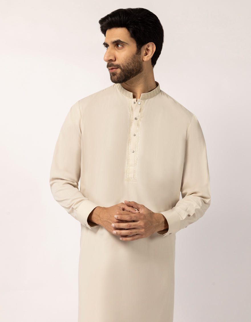 Blended Fawn Kurta Trouser- J. Junaid Jamshed