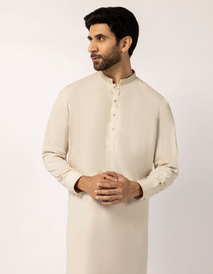 Blended Fawn Kurta Trouser- J. Junaid Jamshed