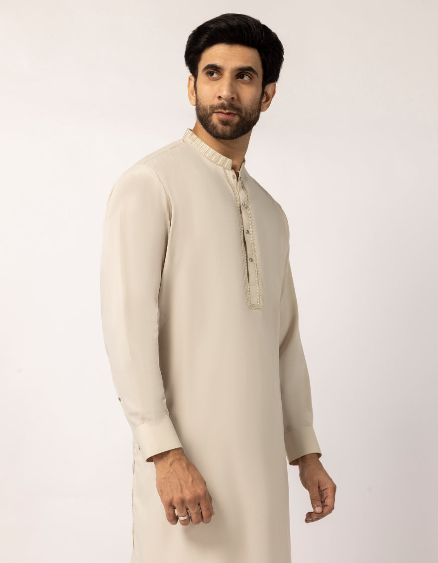 Blended Fawn Kurta Trouser- J. Junaid Jamshed