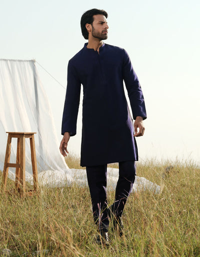 Cotton Blue Kurta Trouser - J. Junaid Jamshed