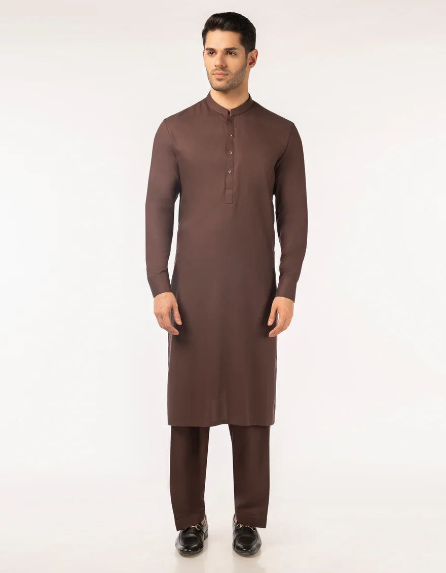 Blended Brown Kurta Trouser - J. Junaid Jamshed