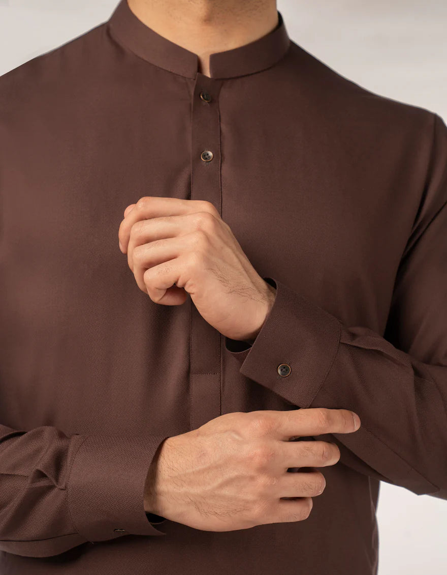 Blended Brown Kurta Trouser - J. Junaid Jamshed