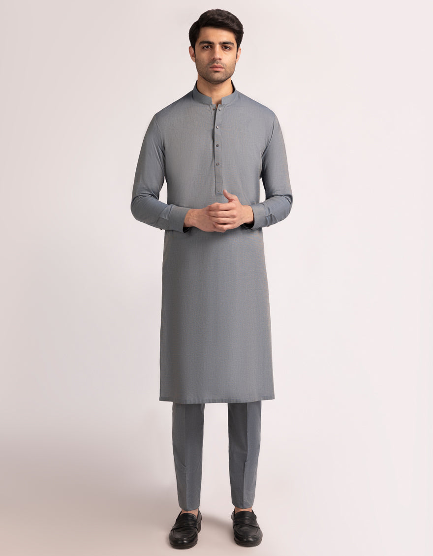 Cotton Denim Blue Kurta Trouser- J. Junaid Jamshed