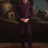 Polyester Cotton Purple Kurta Trouser with Waist Coat - J. Junaid Jamshed