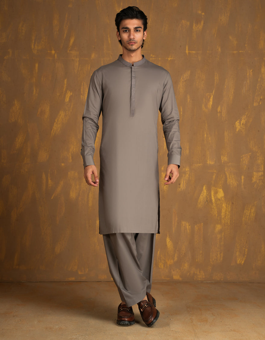 Cotton Grey Shalwar Kameez - J. Junaid Jamshed