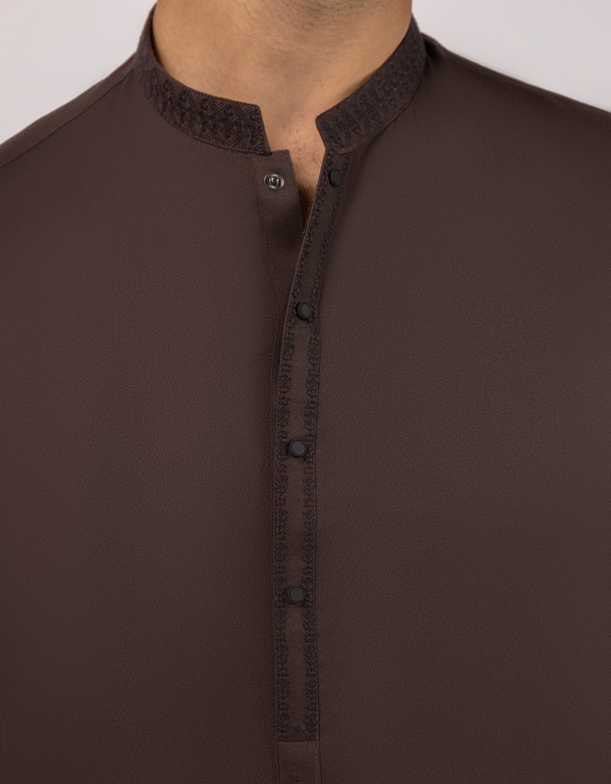 Blended Dark Brown Shalwar Kameez - J. Junaid Jamshed
