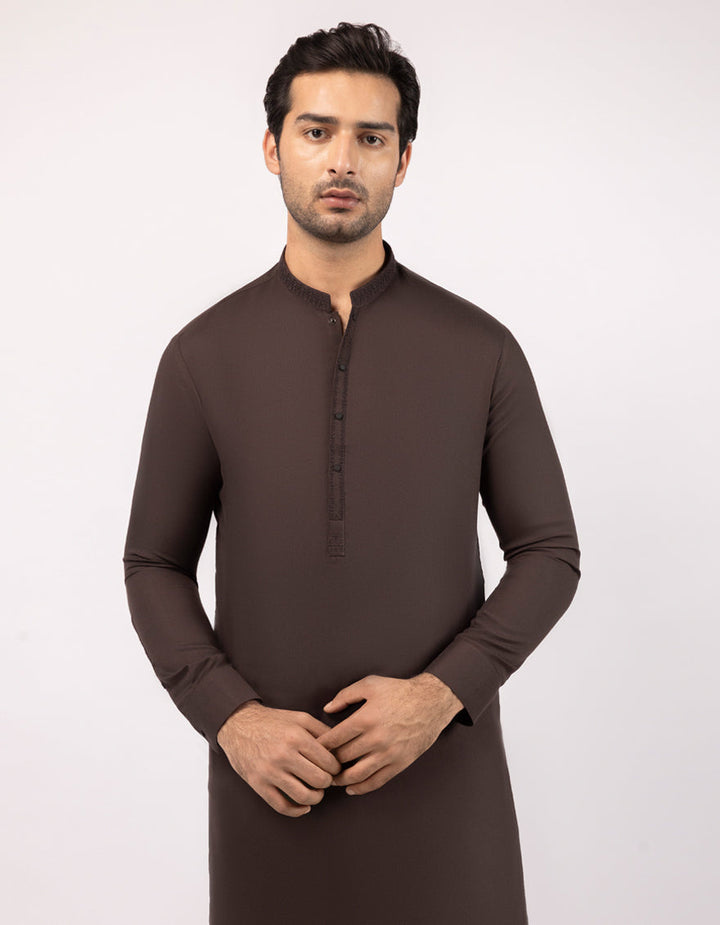 Blended Dark Brown Shalwar Kameez - J. Junaid Jamshed