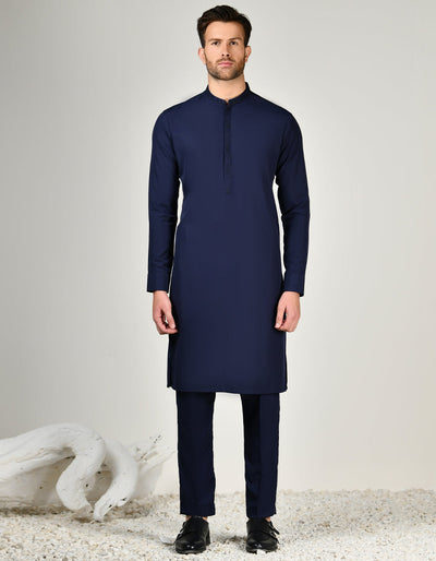 Blended Navy Blue Kurta Trouser - J. Junaid Jamshed