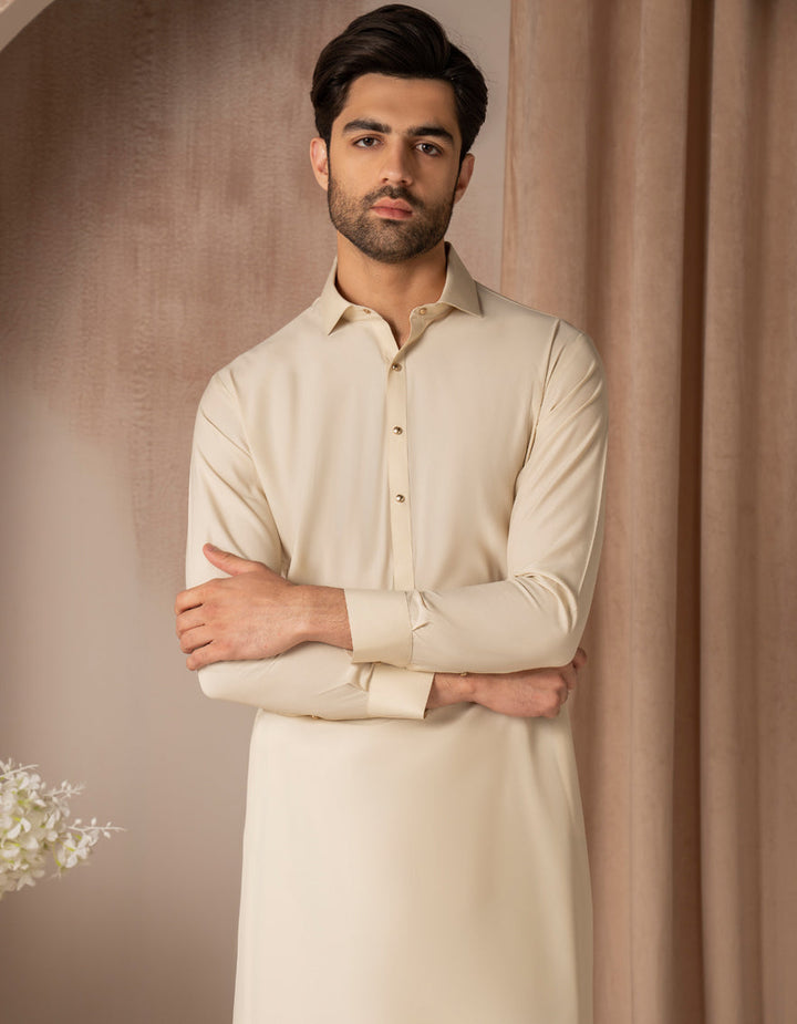 Blended Cream Shalwar Kameez - J. Junaid Jamshed
