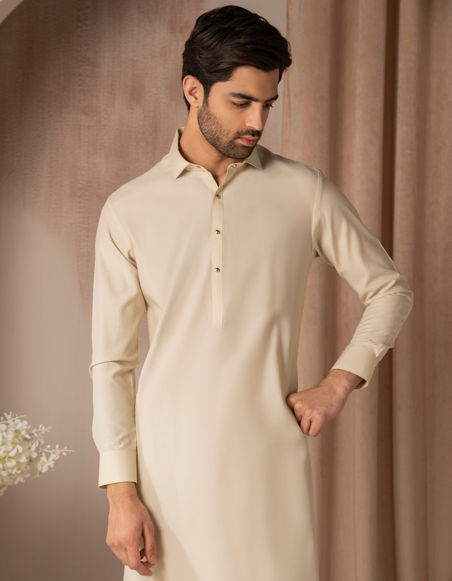 Blended Cream Shalwar Kameez - J. Junaid Jamshed