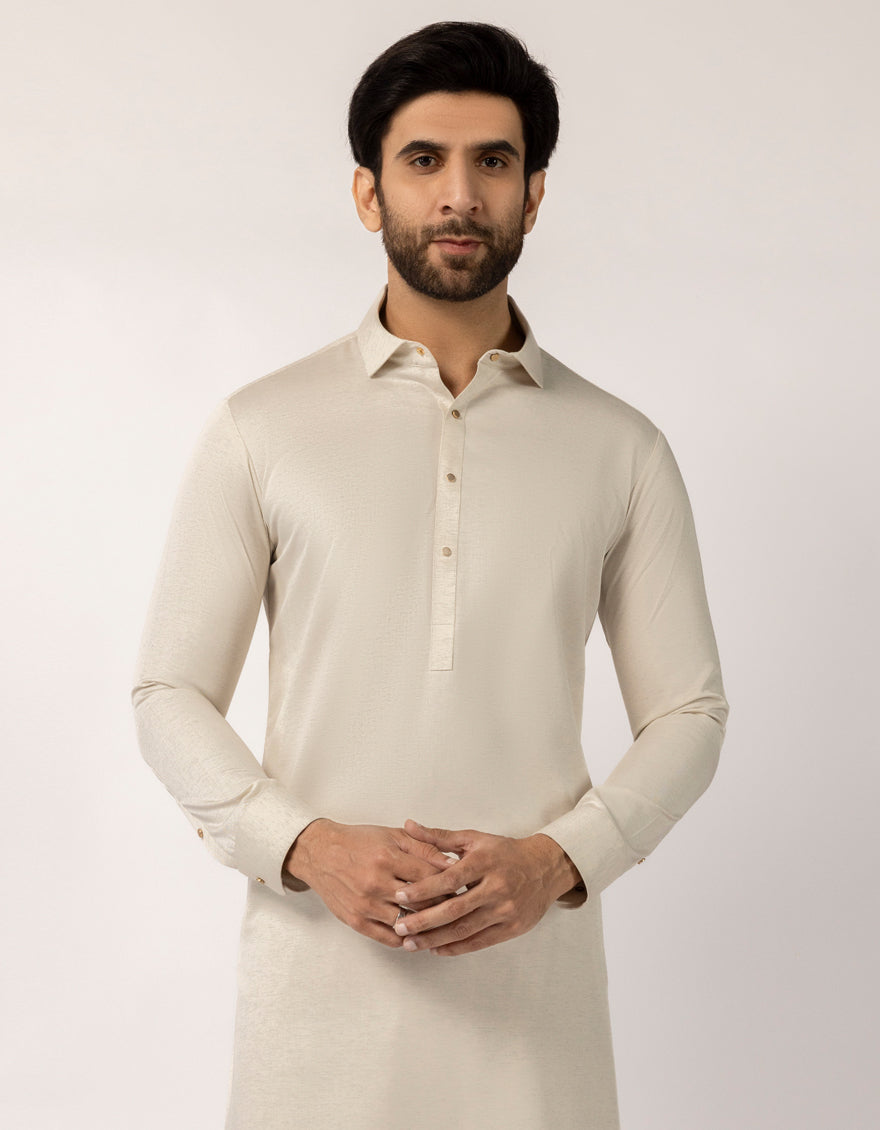 Blended Cream Shalwar Kameez - J. Junaid Jamshed
