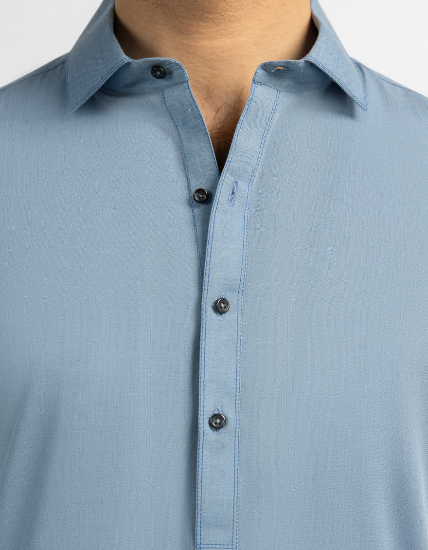 Blended Light Blue Shalwar Kameez - J. Junaid Jamshed