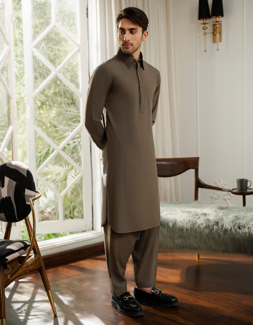 Blended Mehndi Green Shalwar Kameez - J. Junaid Jamshed