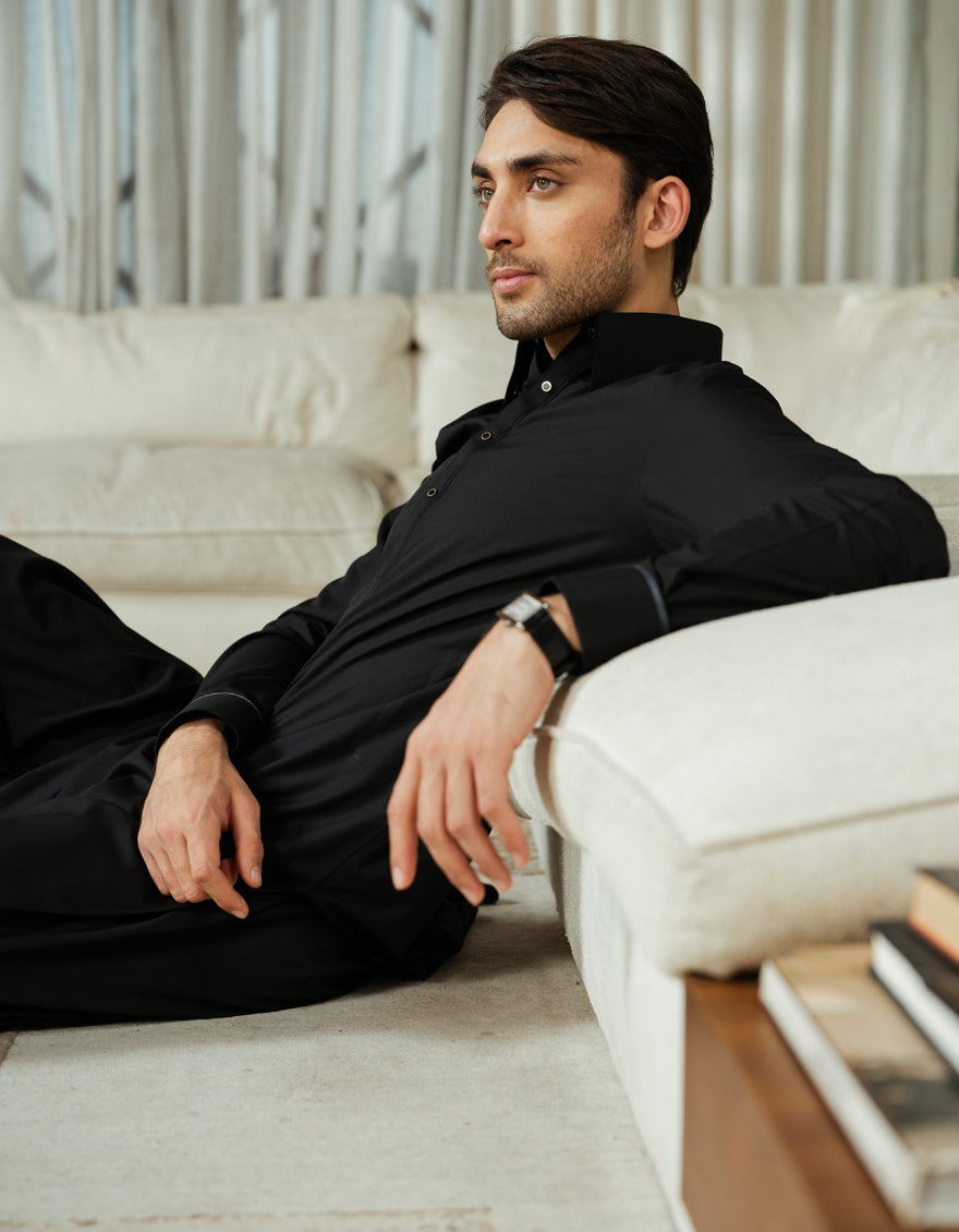 Blended Black Shalwar Kameez - J. Junaid Jamshed