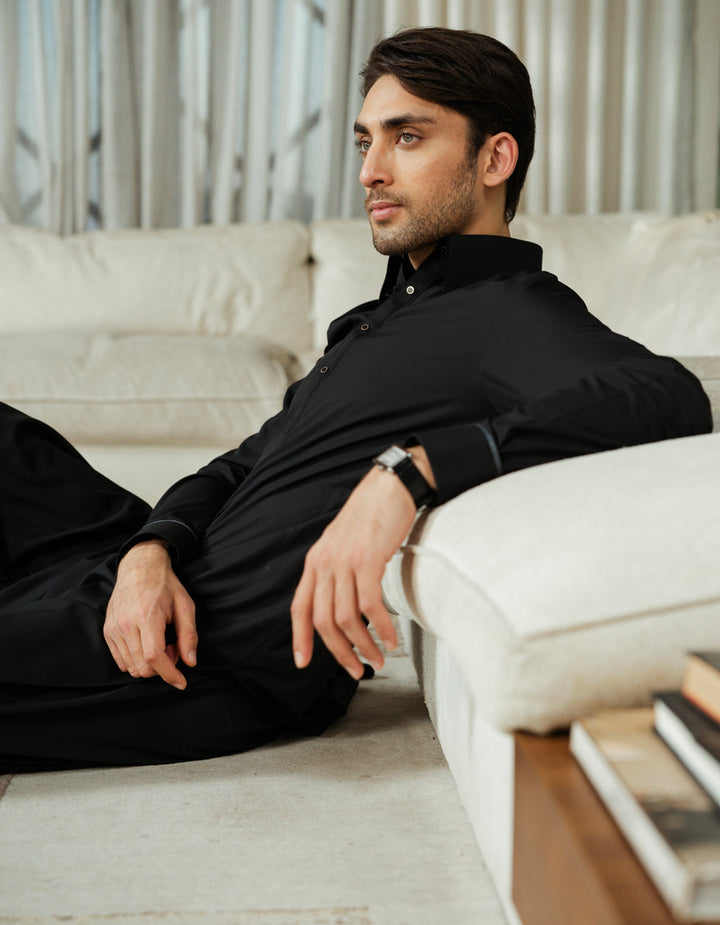 Blended Black Shalwar Kameez - J. Junaid Jamshed