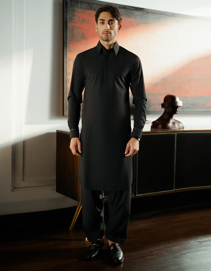 Blended Charcoal Shalwar Kameez - J. Junaid Jamshed