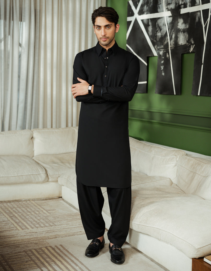 Blended Black Shalwar Kameez - J. Junaid Jamshed