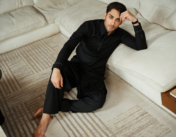 Blended Charcoal Shalwar Kameez - J. Junaid Jamshed