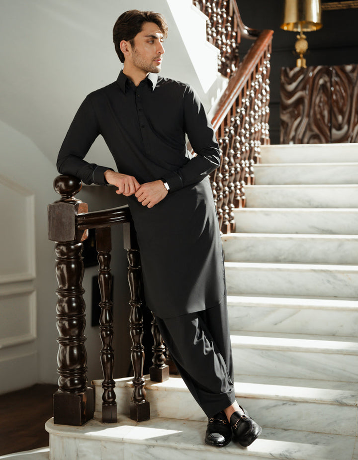Blended Charcoal Shalwar Kameez - J. Junaid Jamshed