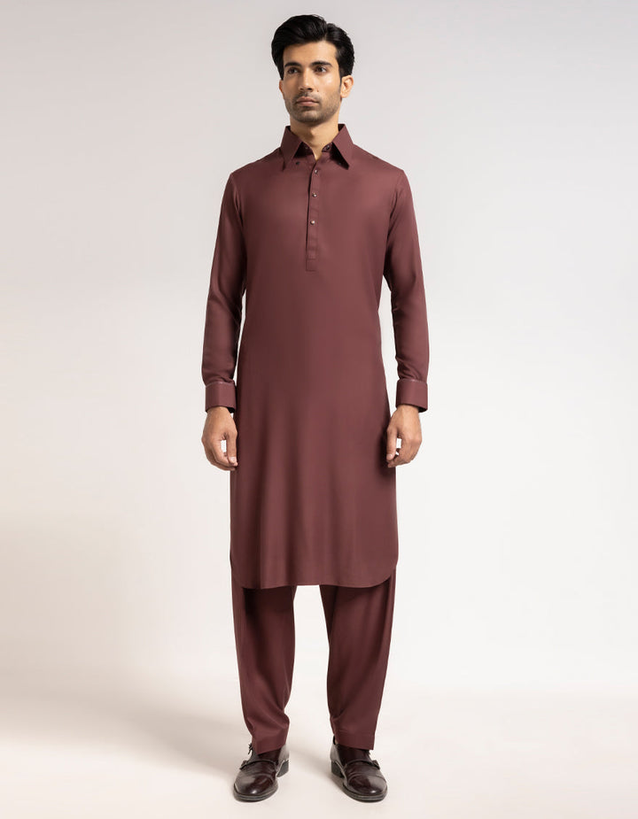 Blended Maroon Shalwar Kameez - J. Junaid Jamshed