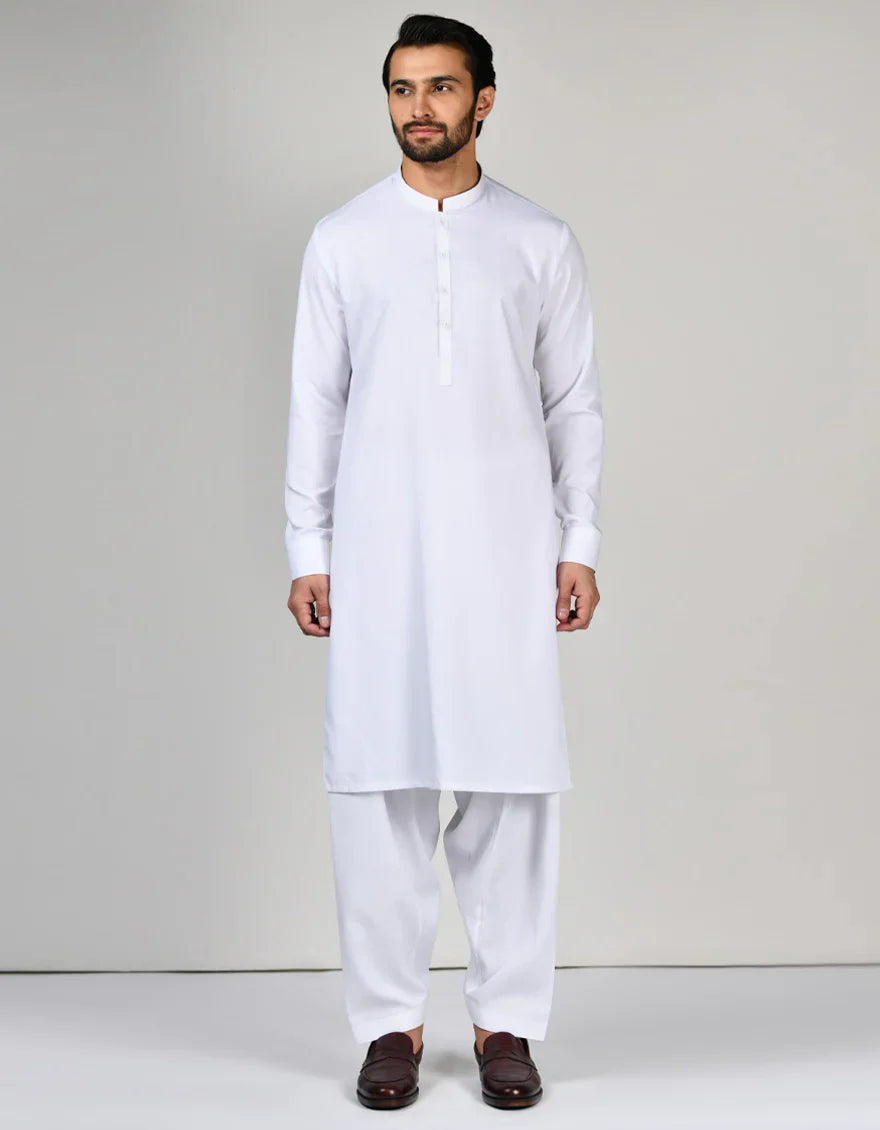 Blended White Shalwar Kameez - J. Junaid Jamshed
