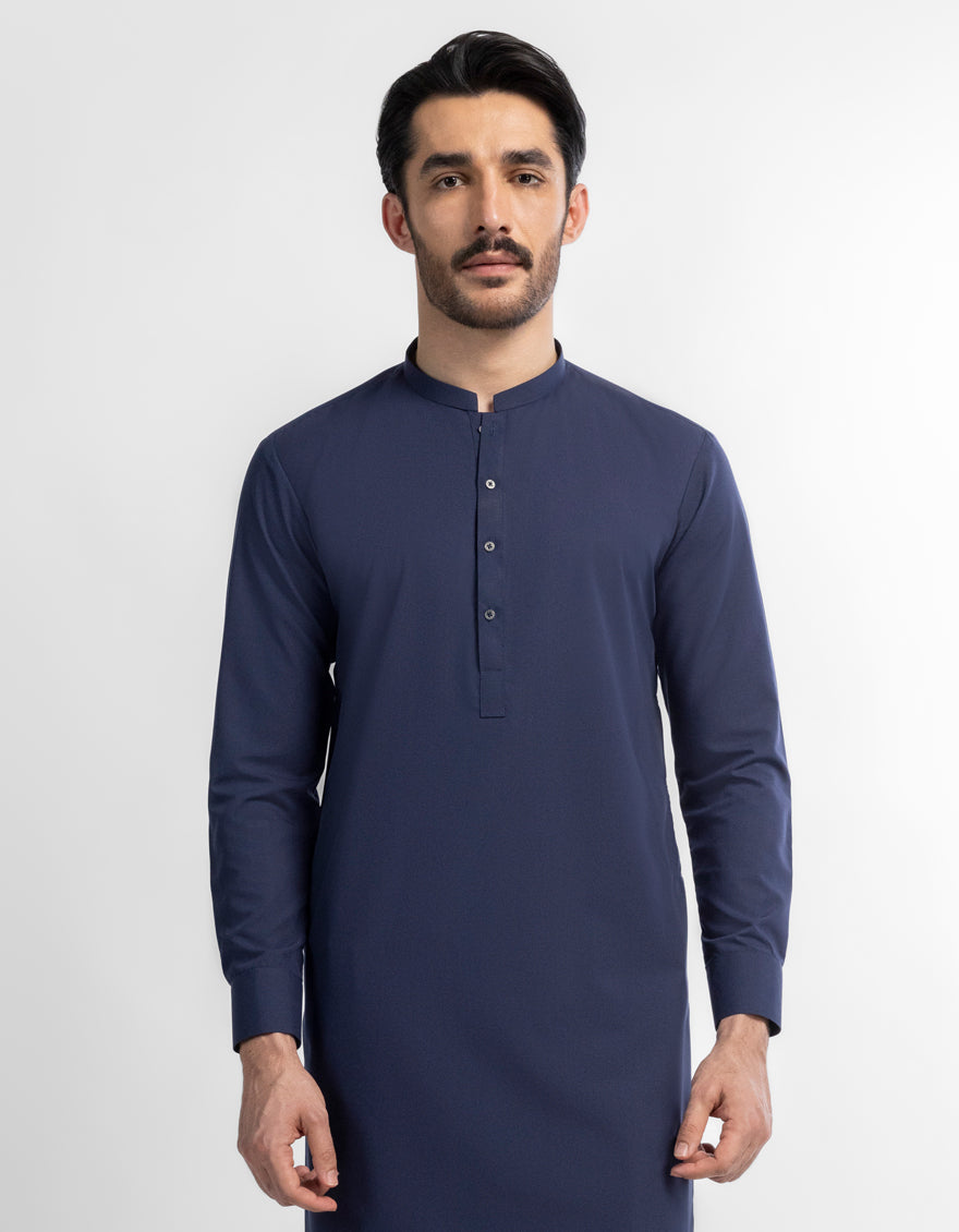 Blended Navy Blue Shalwar Kameez - J. Junaid Jamshed