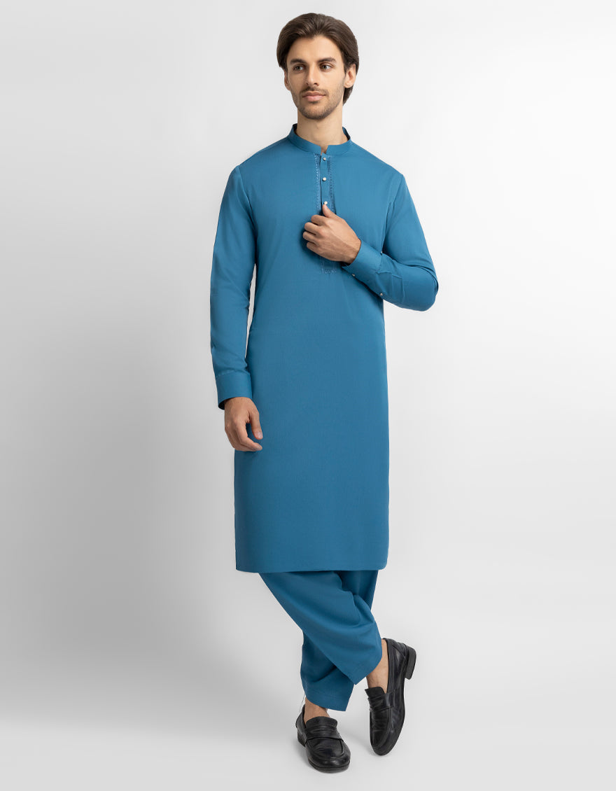 Blended Turquoise Shalwar Kameez - J. Junaid Jamshed