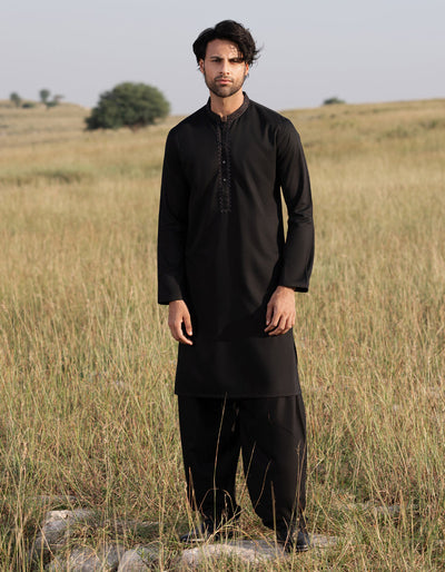 Blended Black Kurta Trouser - J. Junaid Jamshed