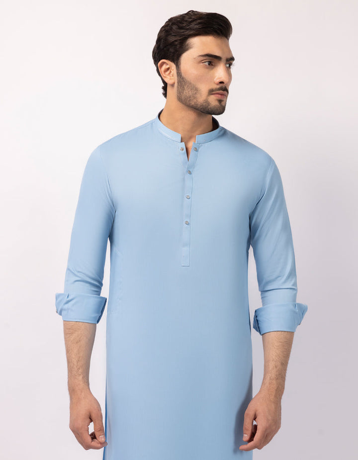 Blended Sky Blue Kurta Trouser - J. Junaid Jamshed