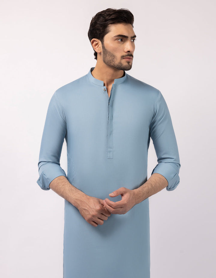 Blended Sky Blue Kurta Trouser - J. Junaid Jamshed