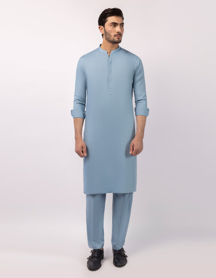 Blended Sky Blue Kurta Trouser - J. Junaid Jamshed