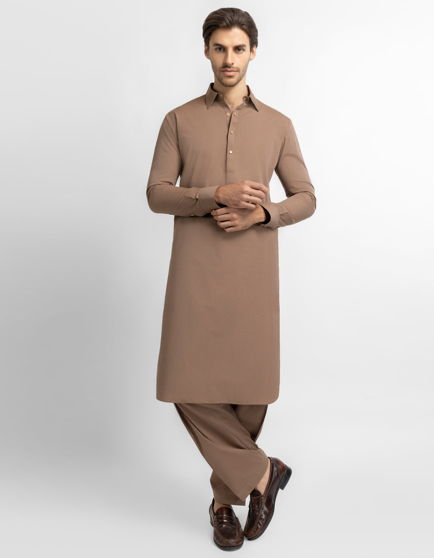 Blended Brown Shalwar Kameez - J. Junaid Jamshed