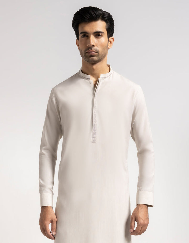 Polyester Pearl White Shalwar Kameez - J. Junaid Jamshed