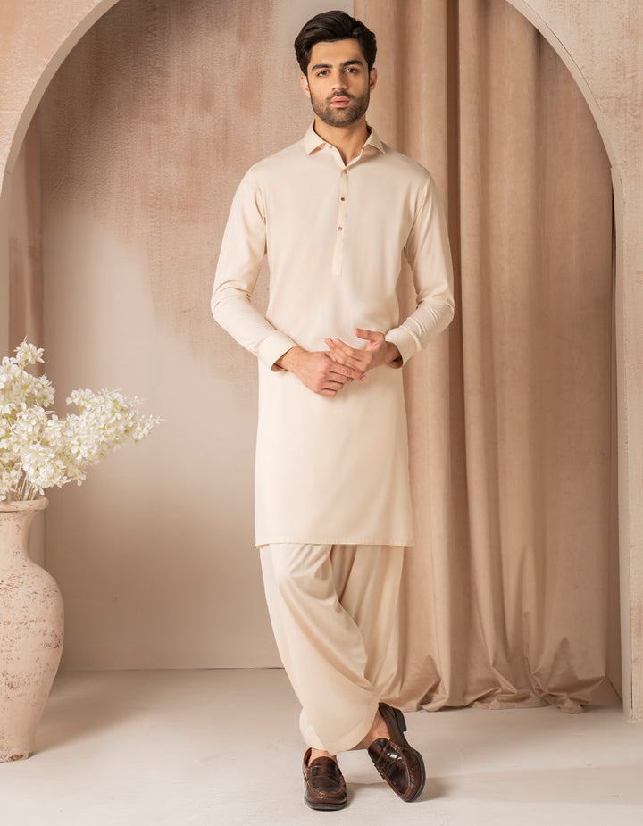 Blended Cream Shalwar Kameez - J. Junaid Jamshed