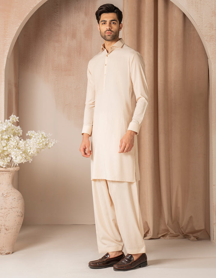 Blended Cream Shalwar Kameez - J. Junaid Jamshed