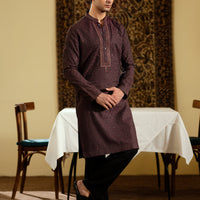 Jacquard Maroon Kurta - J. Junaid Jamshed