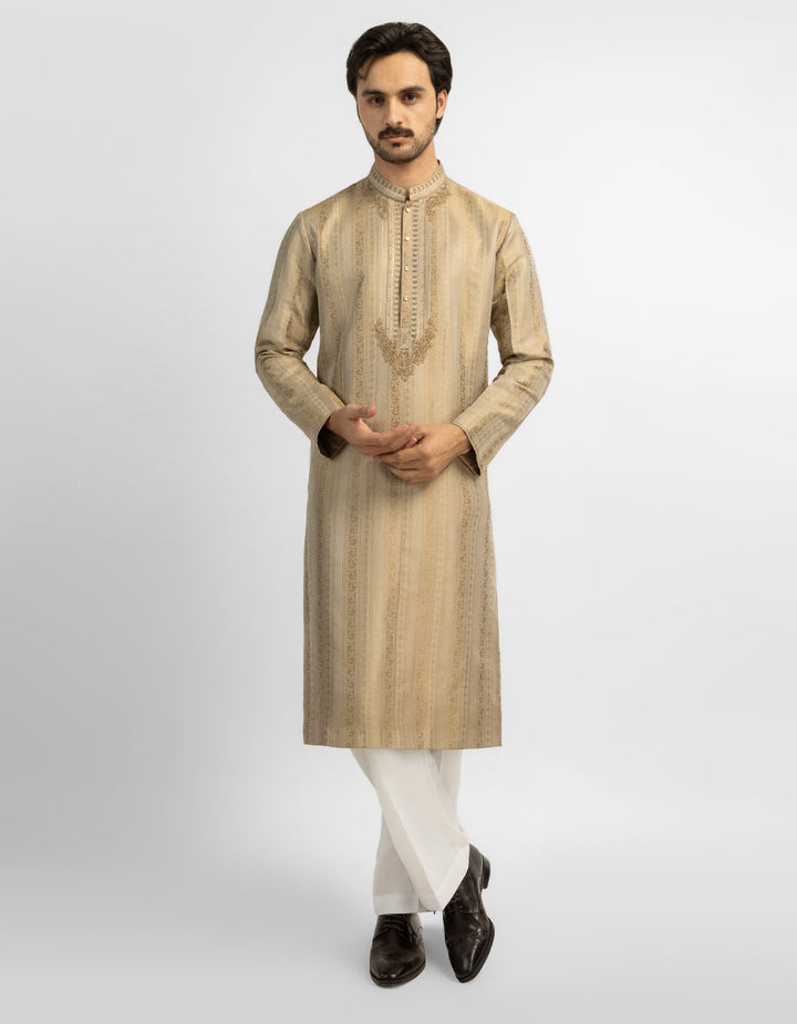 Polyester Antiq Gold Special Kurta - J. Junaid Jamshed