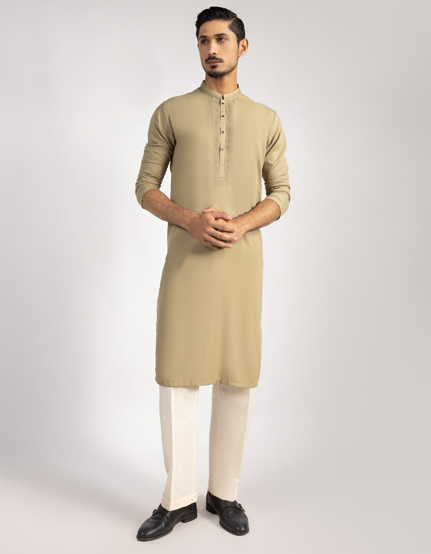 Blended Light Olive Special Kurta - J. Junaid Jamshed