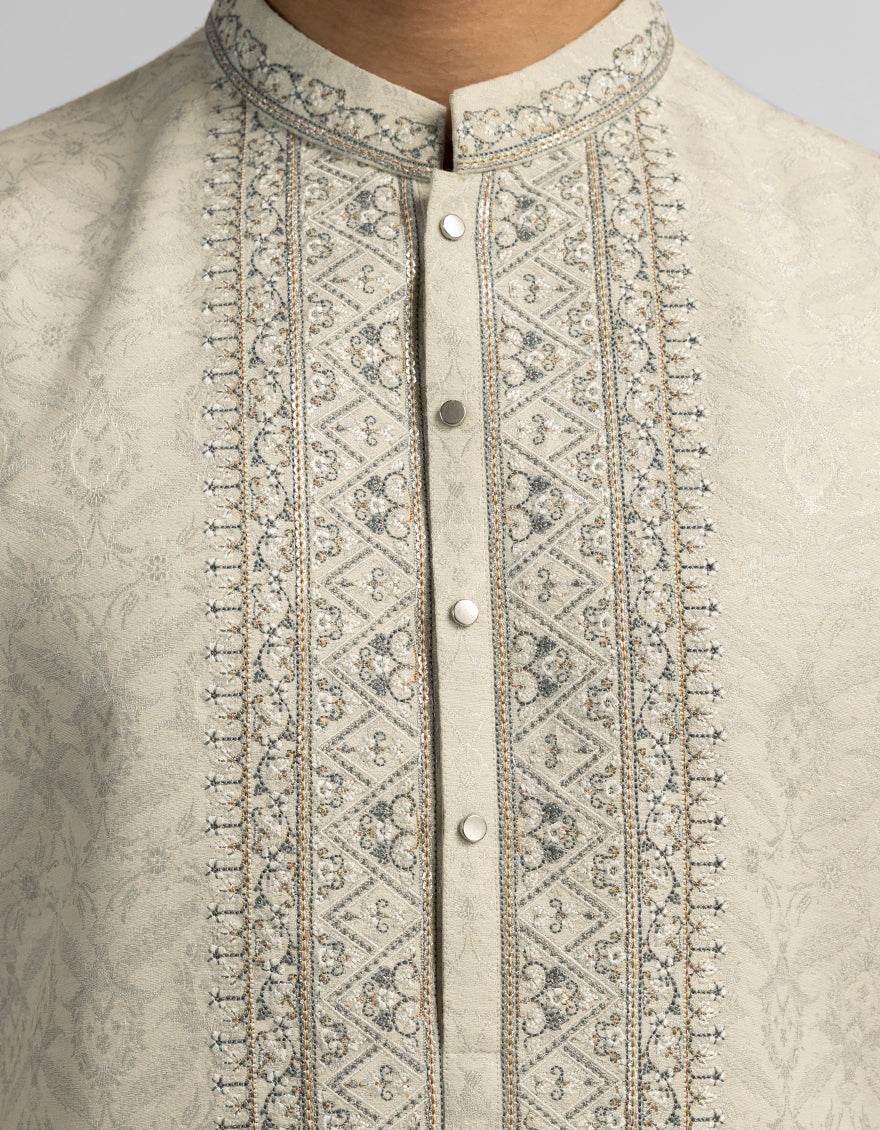 Polyester Cream Special Kurta - J. Junaid Jamshed