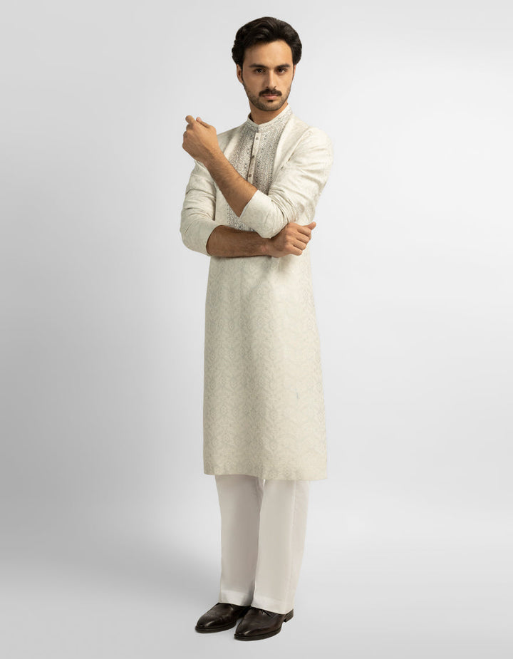 Polyester Cream Special Kurta - J. Junaid Jamshed