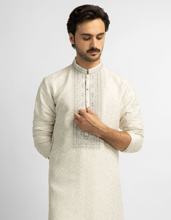 Polyester Cream Special Kurta - J. Junaid Jamshed