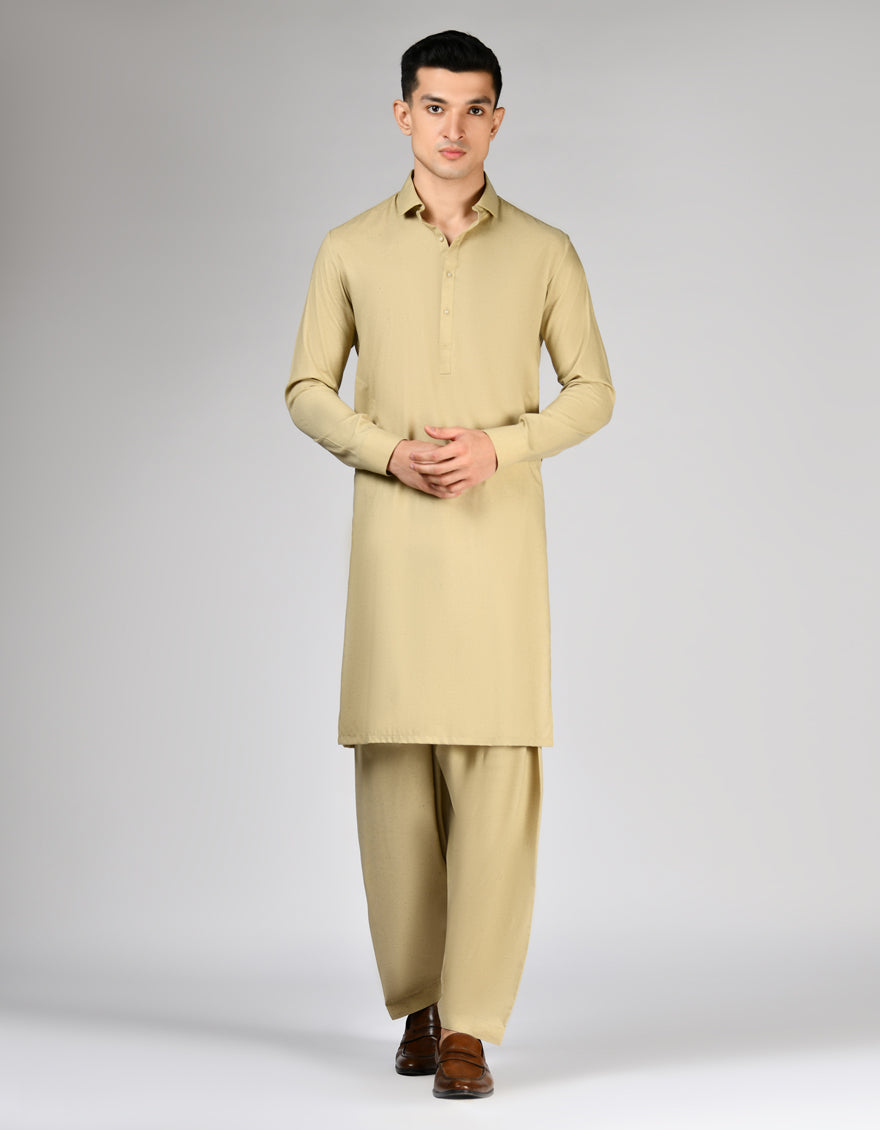 Blended Brown Unstitched Suit - J. Junaid Jamshed