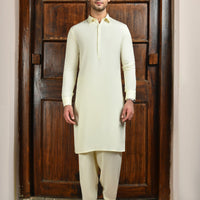 Blended Cream Unstitched Suit - J. Junaid Jamshed